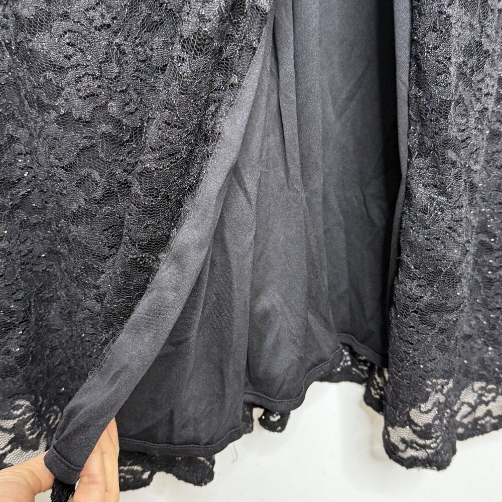 Morgan & Co Junior Lace Corset Black Prom Gown Dress Sz 3 Whimsigoth V Neck Slit - Picture 7 of 13